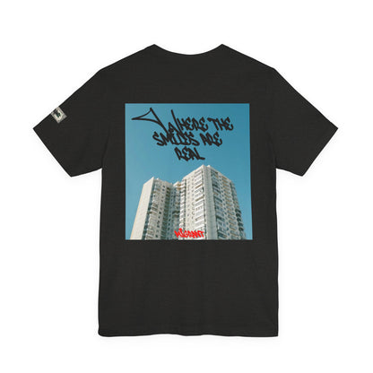 T-Shirt — 'Migrant' Graffiti Urban Photo Tee (Back: 'Where's The Smiles Not Dead')