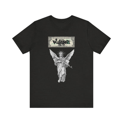 Statue of Liberty Angel Tee — 'MIGRANTS' Dollar Graphic Short Sleeve