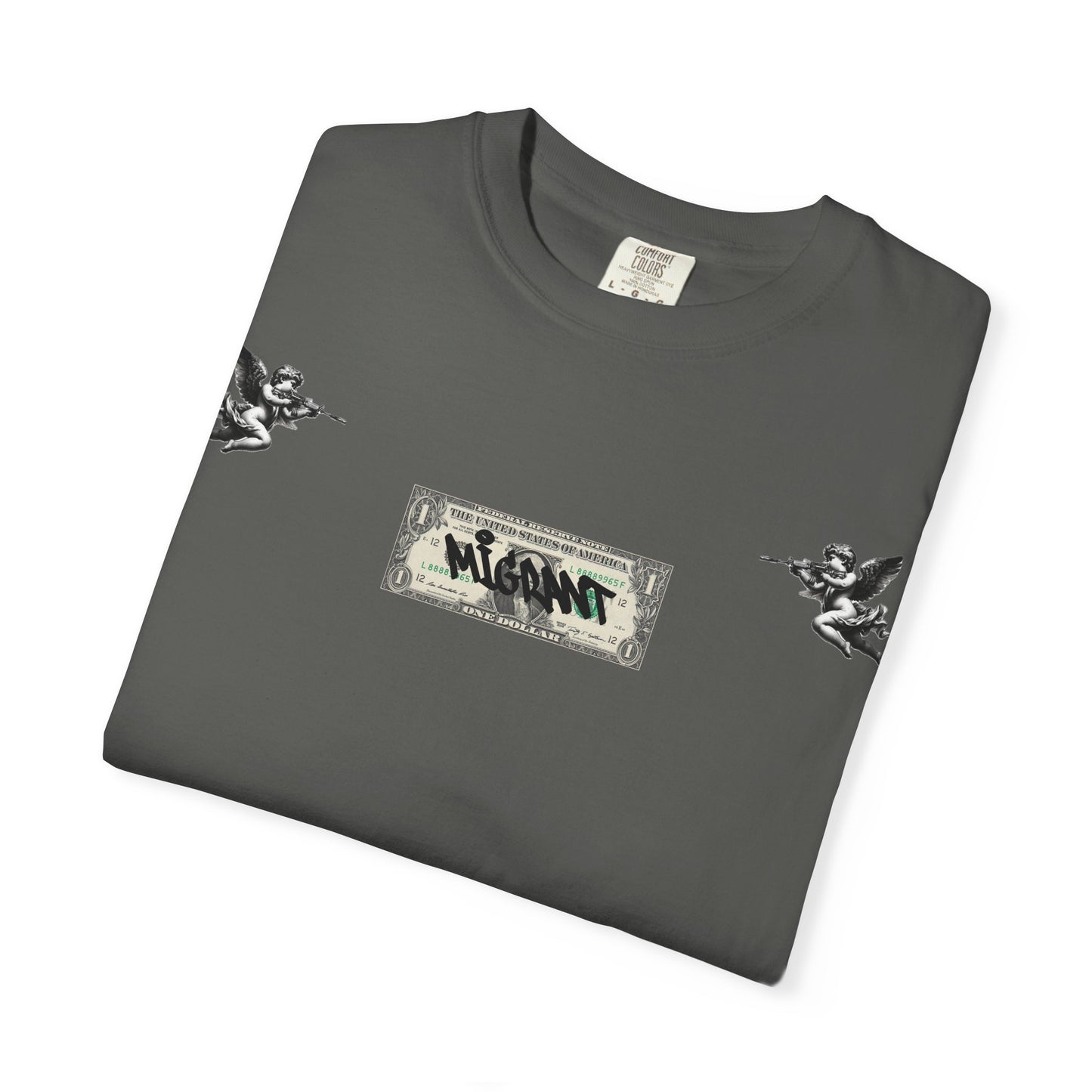 Graphic T‑Shirt — Vintage Photo Back with Red Graffiti "Religion Divides Us"