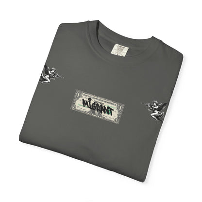 Graphic T‑Shirt — Vintage Photo Back with Red Graffiti "Religion Divides Us"