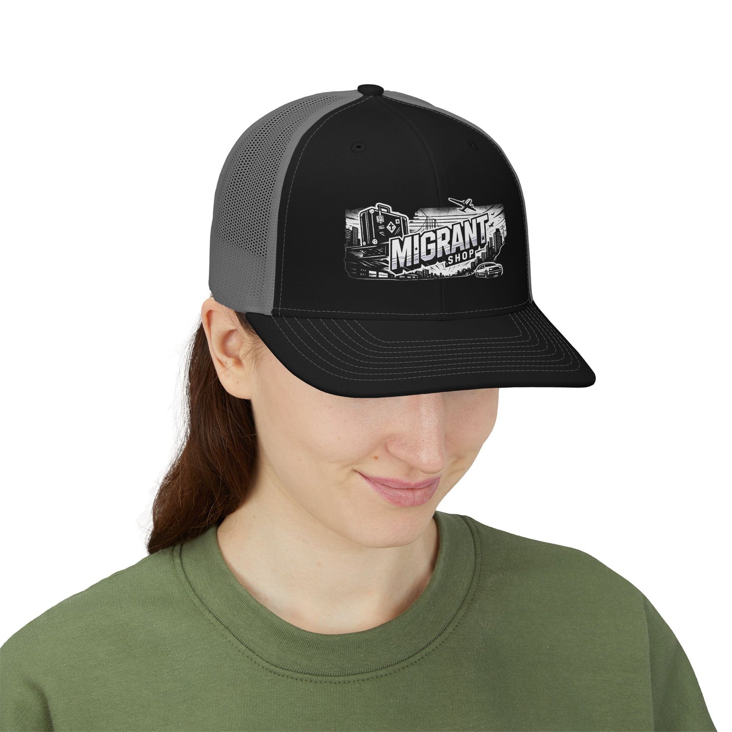 Trucker Cap — 'Migrant Shop' Vintage Travel Logo Snapback