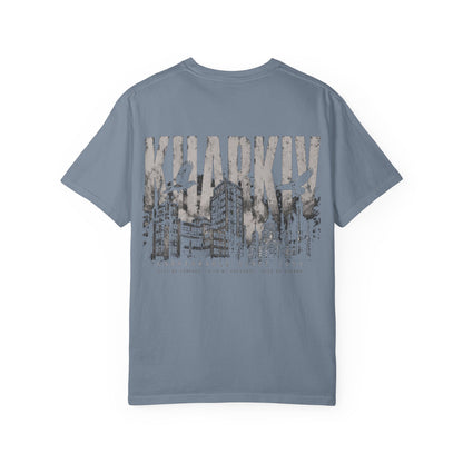 Kharkiv Cityscape T-Shirt — Vintage Garment-Dyed Tee with Skyline Backprint