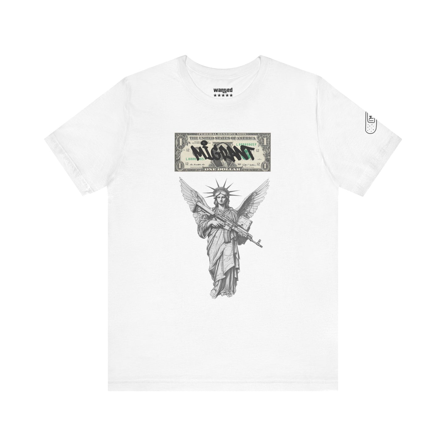 Statue of Liberty Angel Tee — 'MIGRANTS' Dollar Graphic Short Sleeve