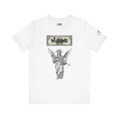 Statue of Liberty Angel Tee — 'MIGRANTS' Dollar Graphic Short Sleeve