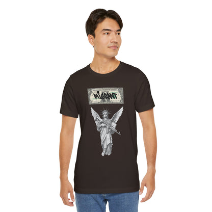 Statue of Liberty Angel Tee — 'MIGRANTS' Dollar Graphic Short Sleeve