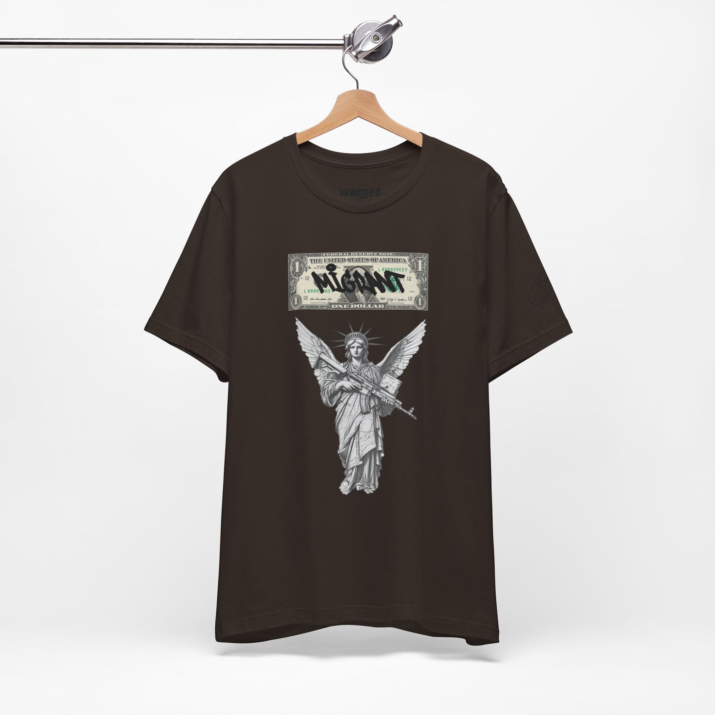 Statue of Liberty Angel Tee — 'MIGRANTS' Dollar Graphic Short Sleeve