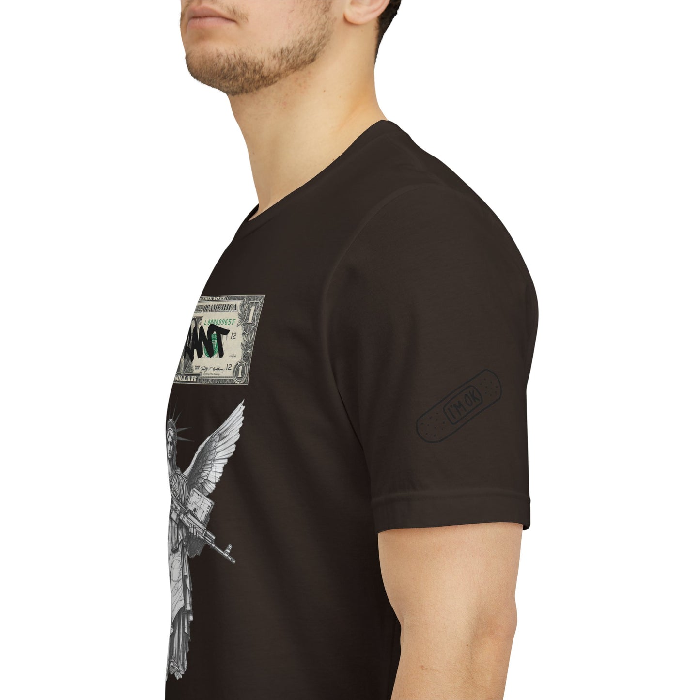 Statue of Liberty Angel Tee — 'MIGRANTS' Dollar Graphic Short Sleeve