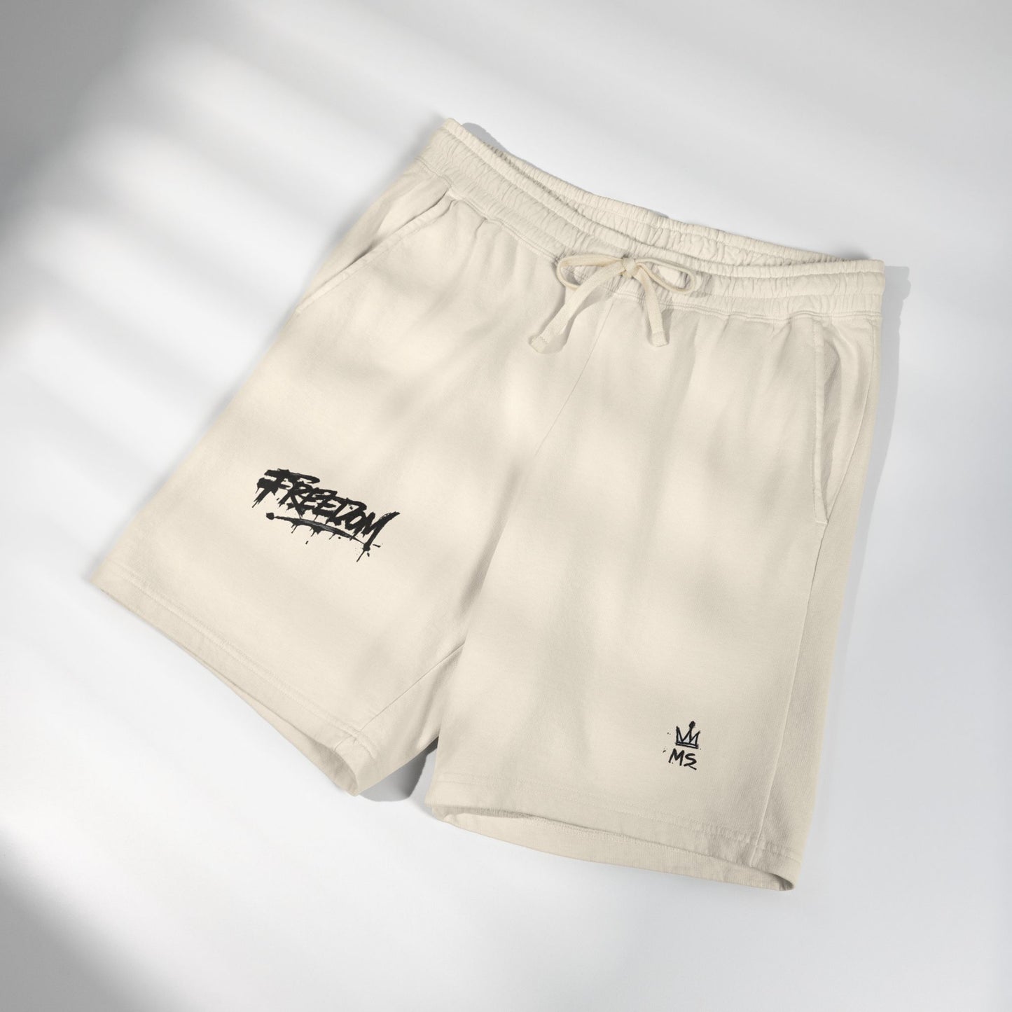 Fleece Sweat Shorts — Garment-Dyed Lightweight Lounge Shorts with 'Freedom' Graphic