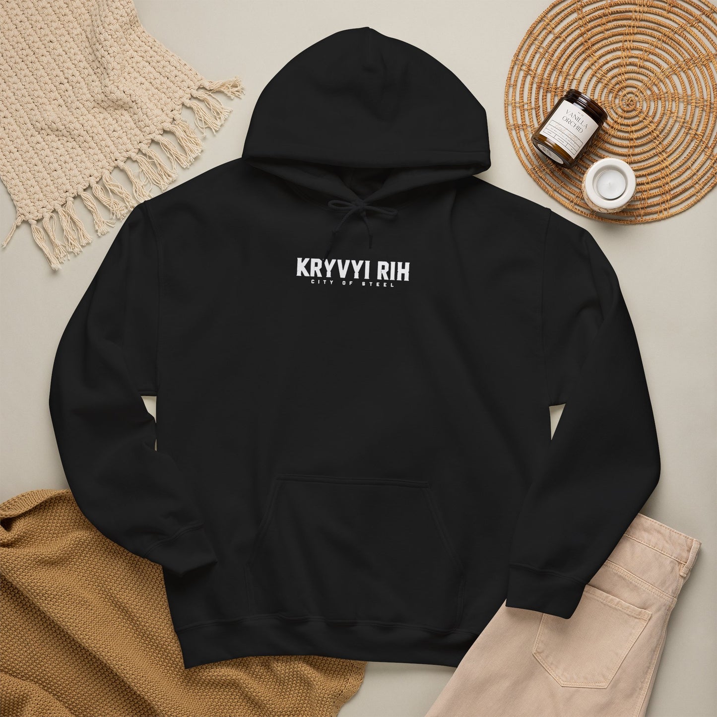 Hoodie — "Kryvyi Rih" Memorial Black Pullover with Cityscape Back Print