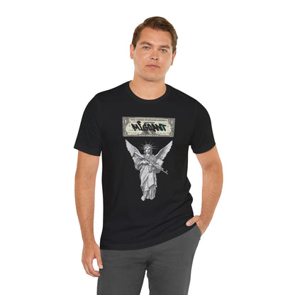 Statue of Liberty Angel Tee — 'MIGRANTS' Dollar Graphic Short Sleeve