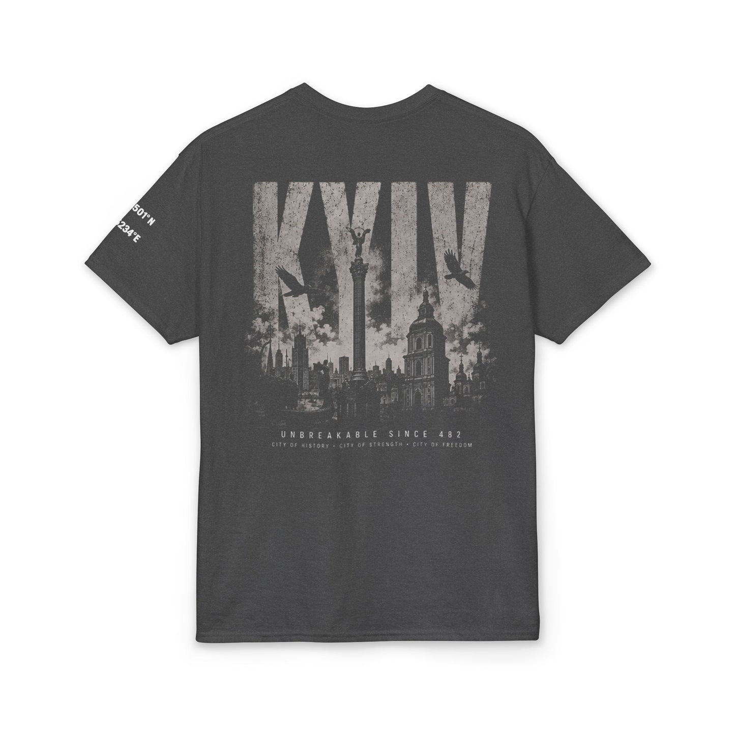 Kyiv Graphic T-Shirt — City Skyline Tribute Tee (front logo, back Kyiv design)