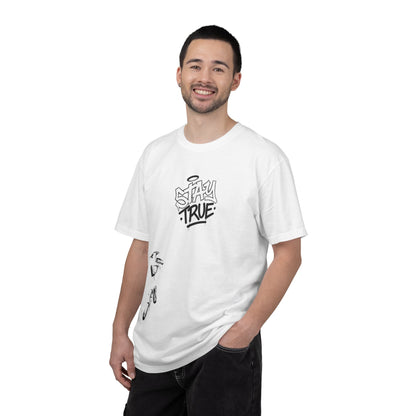 T-Shirt — 'Stay True' Graffiti Skate Tee with 'Fuck the System' Back Accent