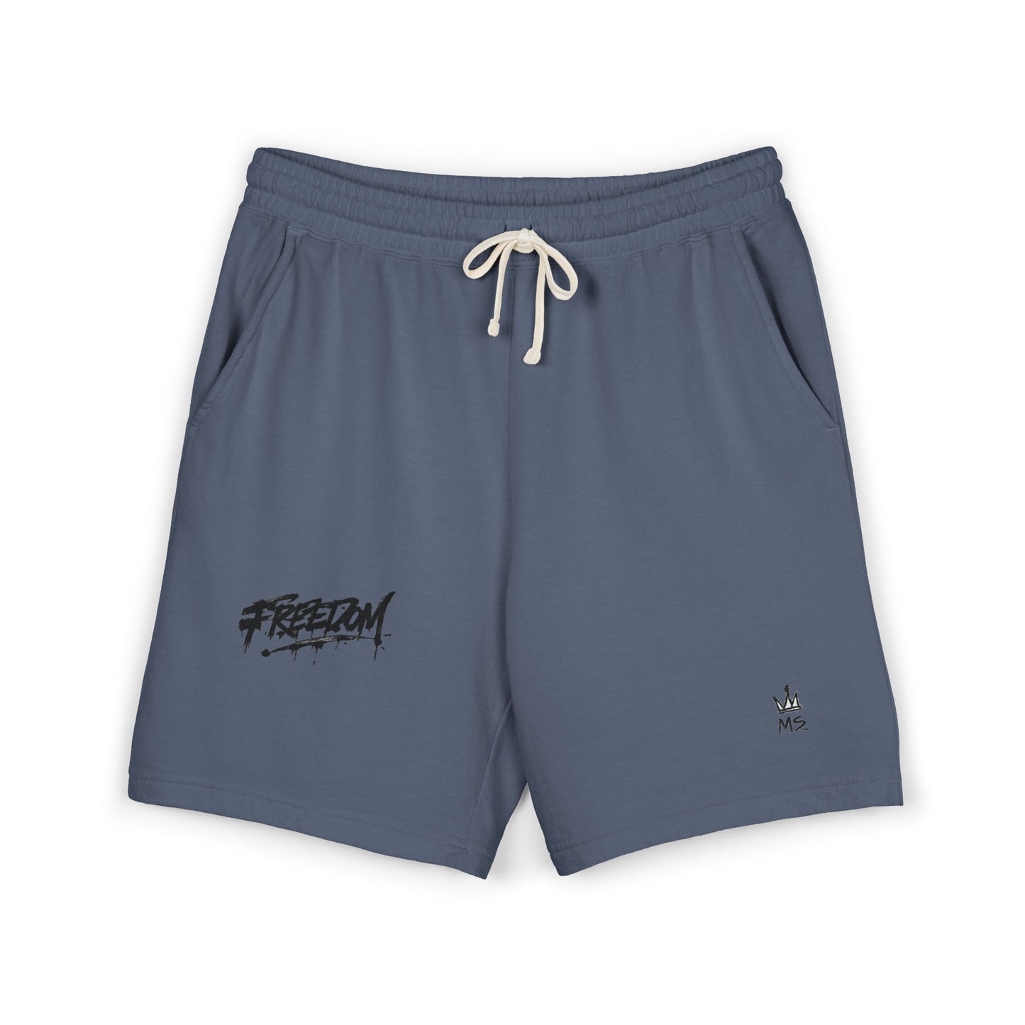 Fleece Sweat Shorts — Garment-Dyed Lightweight Lounge Shorts with 'Freedom' Graphic