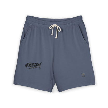 Fleece Sweat Shorts — Garment-Dyed Lightweight Lounge Shorts with 'Freedom' Graphic