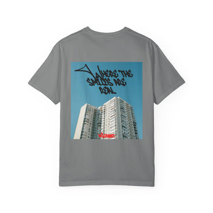 Photo Backprint T‑Shirt — Urban Graffiti 'Across the Skies Not Real' Streetwear