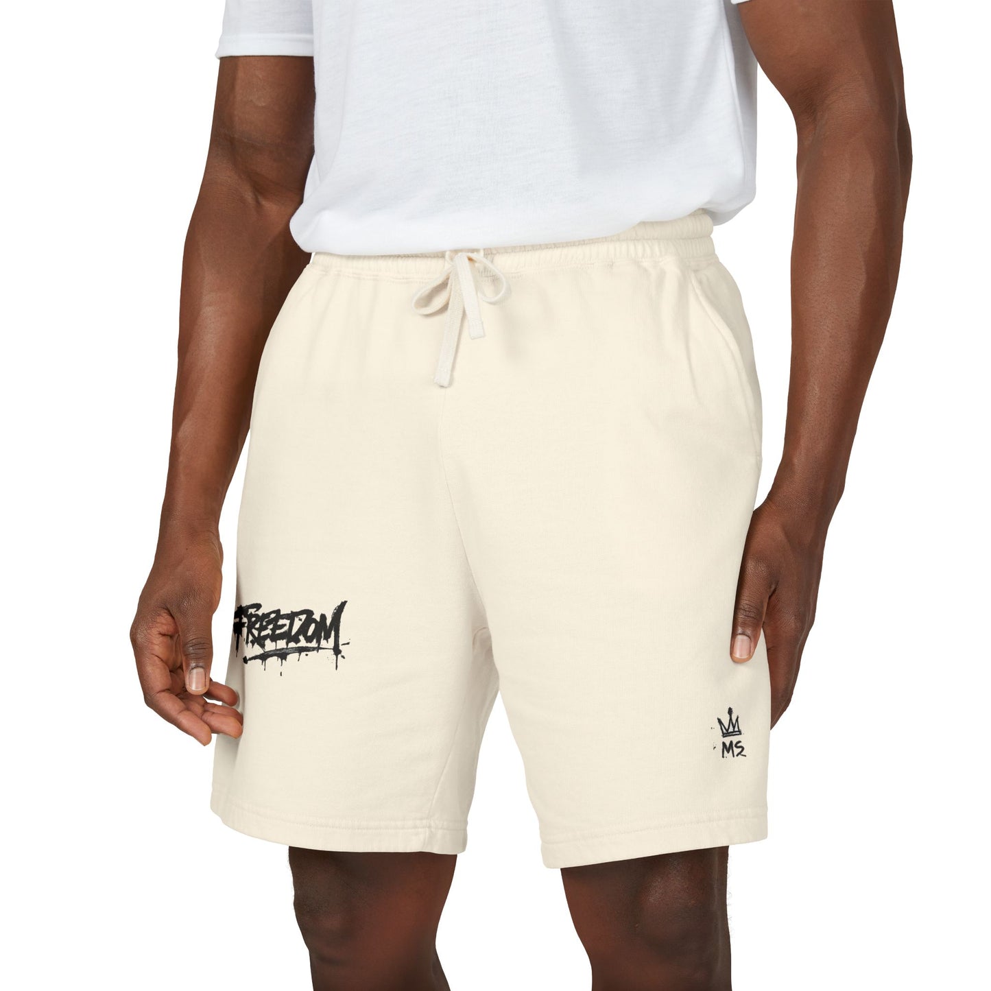 Fleece Sweat Shorts — Garment-Dyed Lightweight Lounge Shorts with 'Freedom' Graphic