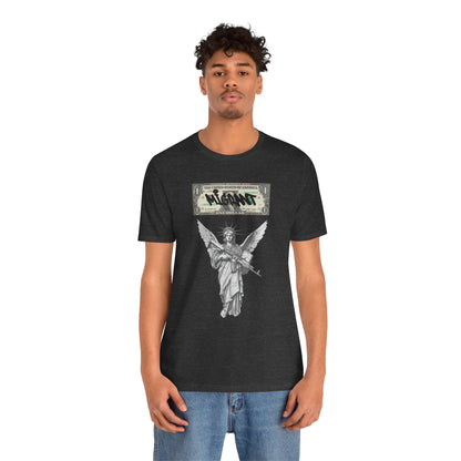 Statue of Liberty Angel Tee — 'MIGRANTS' Dollar Graphic Short Sleeve
