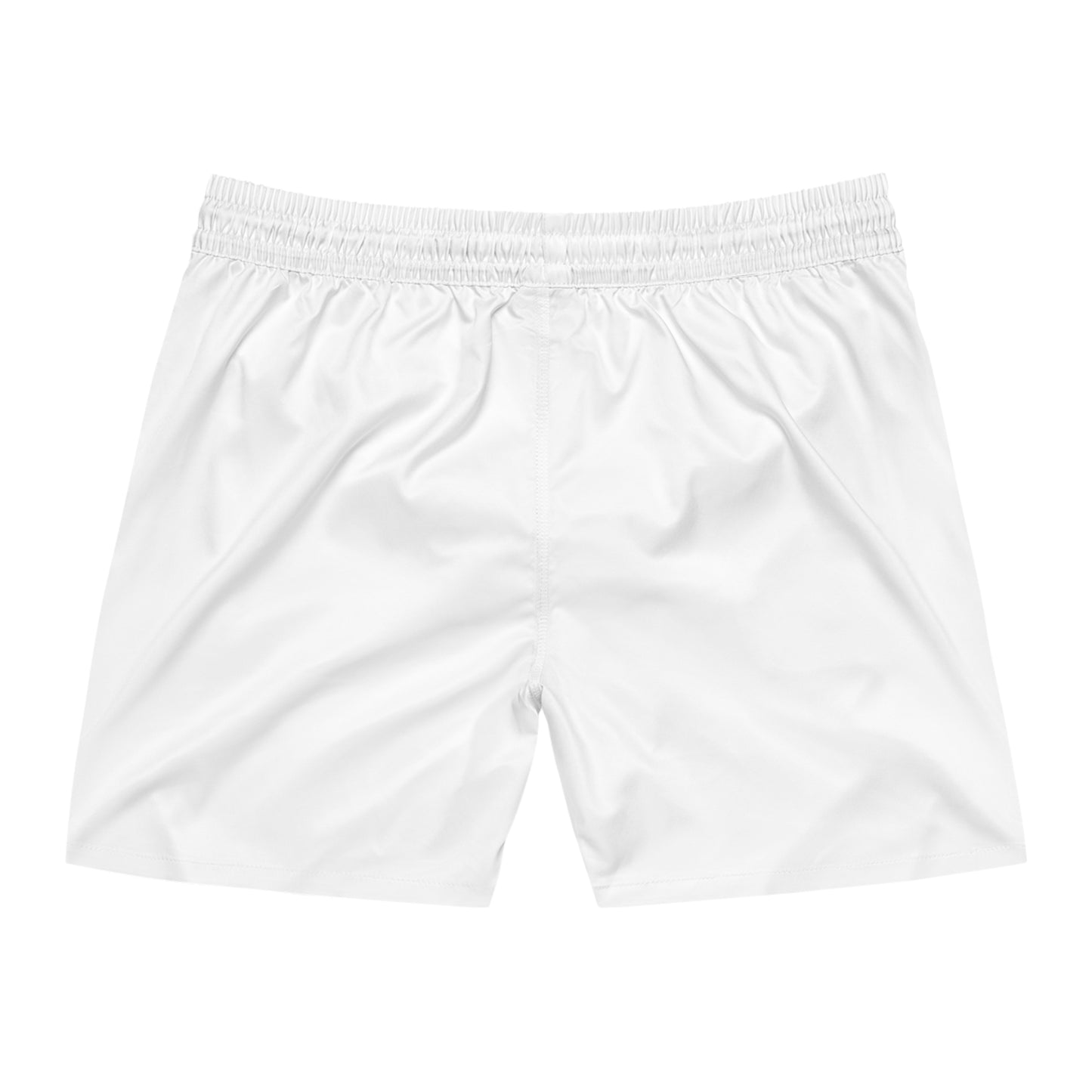 Money Patch Swim Shorts — Mens Mid-Length Beach Trunks with Retro Emblem
