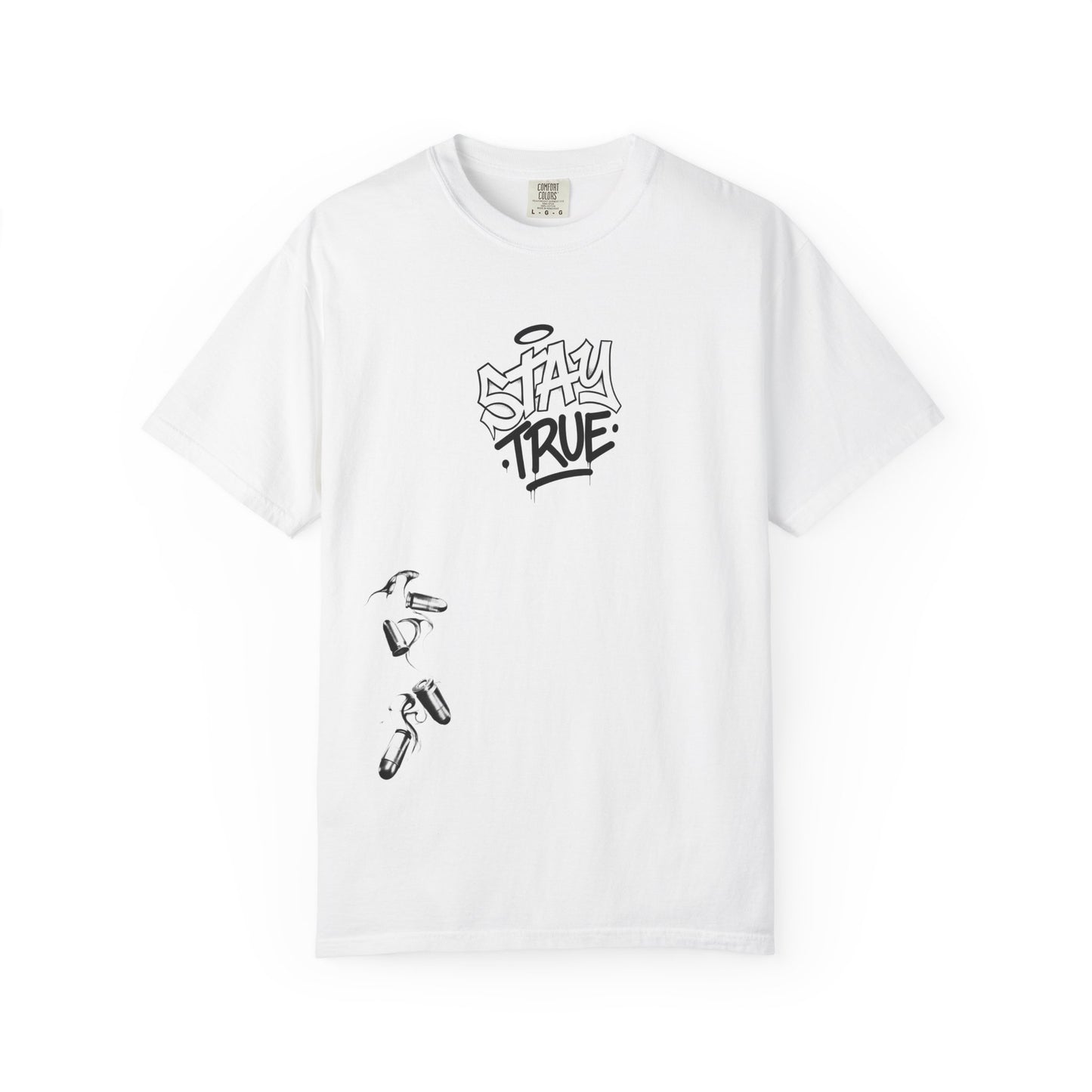T-Shirt — 'Stay True' Graffiti Skate Tee with 'Fuck the System' Back Accent