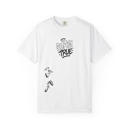 T-Shirt — 'Stay True' Graffiti Skate Tee with 'Fuck the System' Back Accent