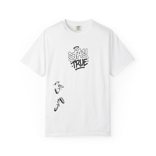 T-Shirt — 'Stay True' Graffiti Skate Tee with 'Fuck the System' Back Accent