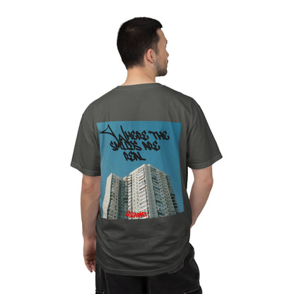 Photo Backprint T‑Shirt — Urban Graffiti 'Across the Skies Not Real' Streetwear