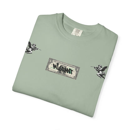 Graphic T‑Shirt — Vintage Photo Back with Red Graffiti "Religion Divides Us"