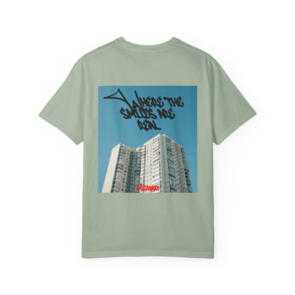 Photo Backprint T‑Shirt — Urban Graffiti 'Across the Skies Not Real' Streetwear