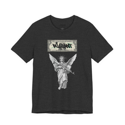 Statue of Liberty Angel Tee — 'MIGRANTS' Dollar Graphic Short Sleeve