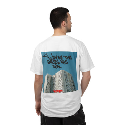 Photo Backprint T‑Shirt — Urban Graffiti 'Across the Skies Not Real' Streetwear