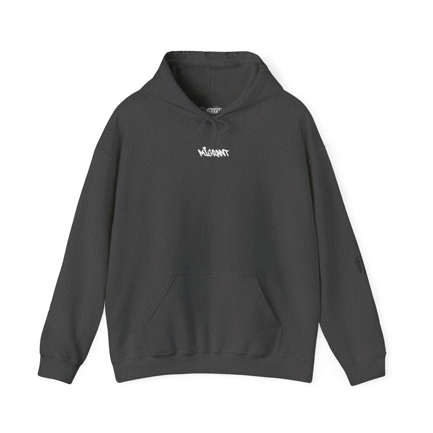 Hoodie • Circular 'Mugman Shop' Collage Logo Back — Minimal Chest Script