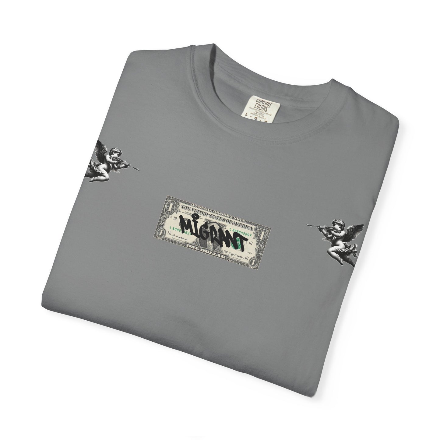 Graphic T‑Shirt — Vintage Photo Back with Red Graffiti "Religion Divides Us"