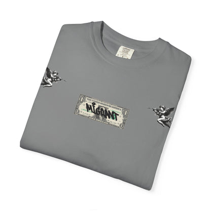 Graphic T‑Shirt — Vintage Photo Back with Red Graffiti "Religion Divides Us"