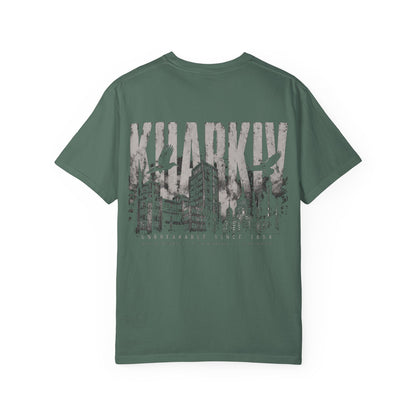Kharkiv Cityscape T-Shirt — Vintage Garment-Dyed Tee with Skyline Backprint