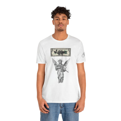 Statue of Liberty Angel Tee — 'MIGRANTS' Dollar Graphic Short Sleeve