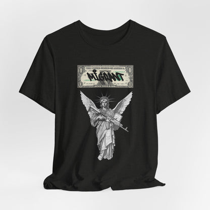 Statue of Liberty Angel Tee — 'MIGRANTS' Dollar Graphic Short Sleeve
