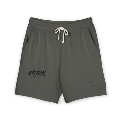 Fleece Sweat Shorts — Garment-Dyed Lightweight Lounge Shorts with 'Freedom' Graphic