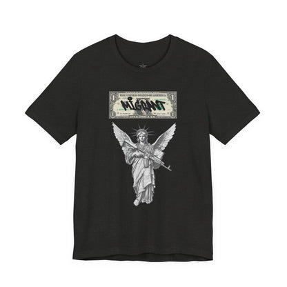 Statue of Liberty Angel Tee — 'MIGRANTS' Dollar Graphic Short Sleeve