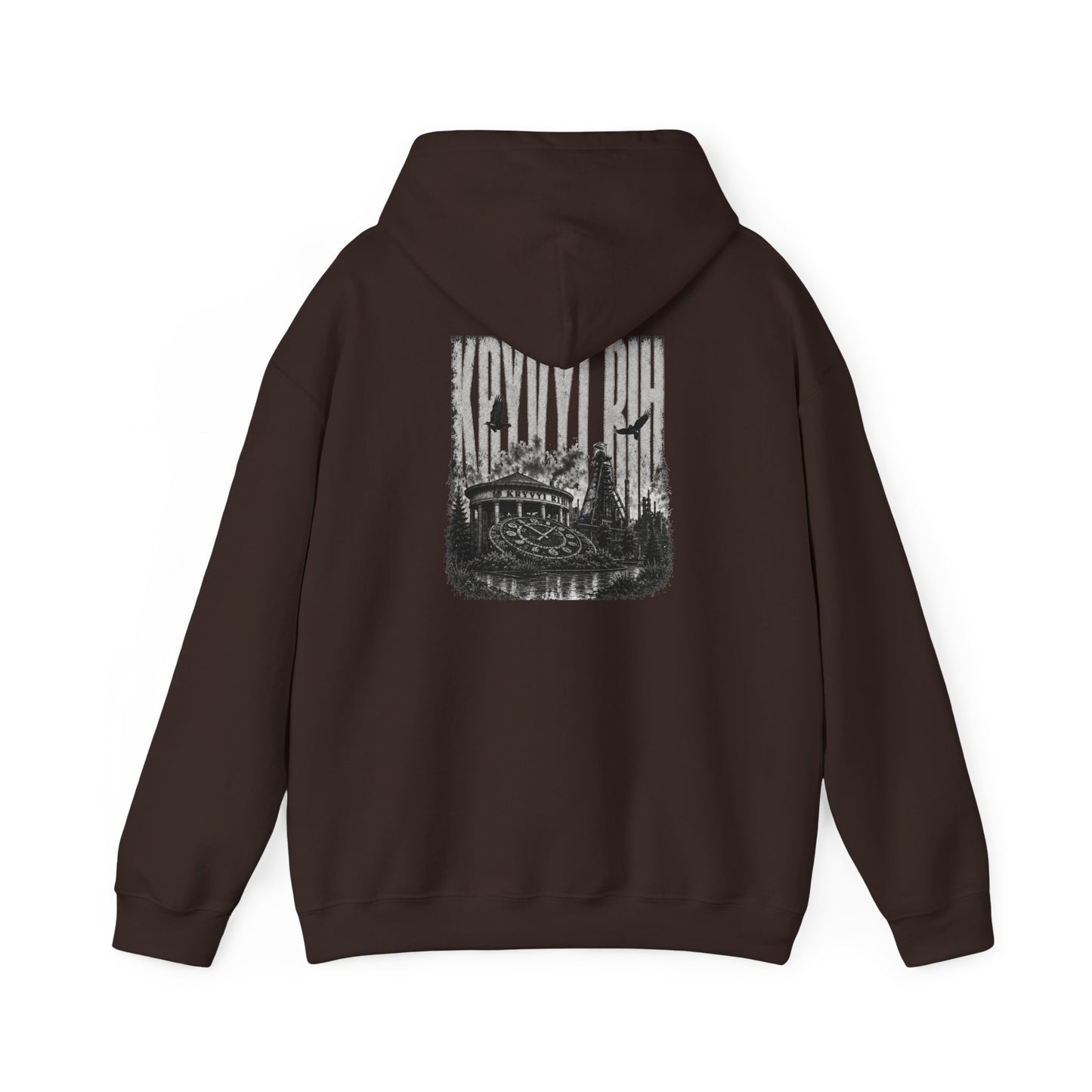 Hoodie — "Kryvyi Rih" Memorial Black Pullover with Cityscape Back Print