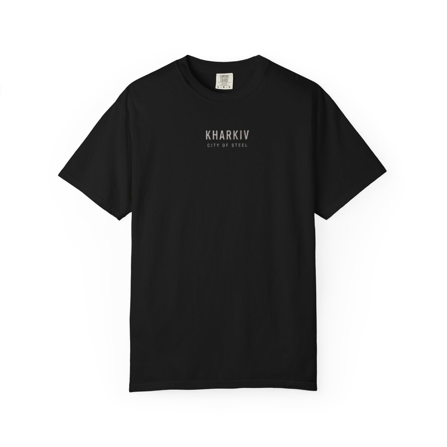 Kharkiv Cityscape T-Shirt — Vintage Garment-Dyed Tee with Skyline Backprint