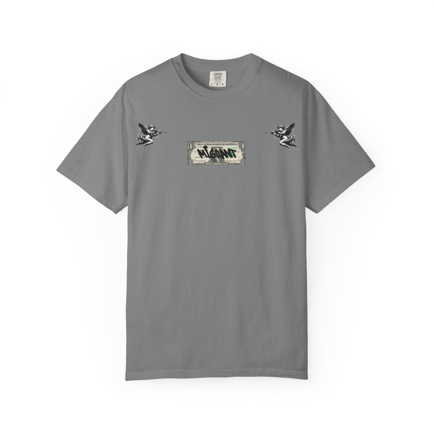 Graphic T‑Shirt — Vintage Photo Back with Red Graffiti "Religion Divides Us"