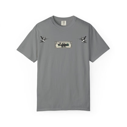 Graphic T‑Shirt — Vintage Photo Back with Red Graffiti "Religion Divides Us"