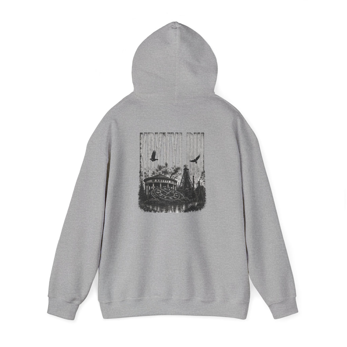 Hoodie — "Kryvyi Rih" Memorial Black Pullover with Cityscape Back Print