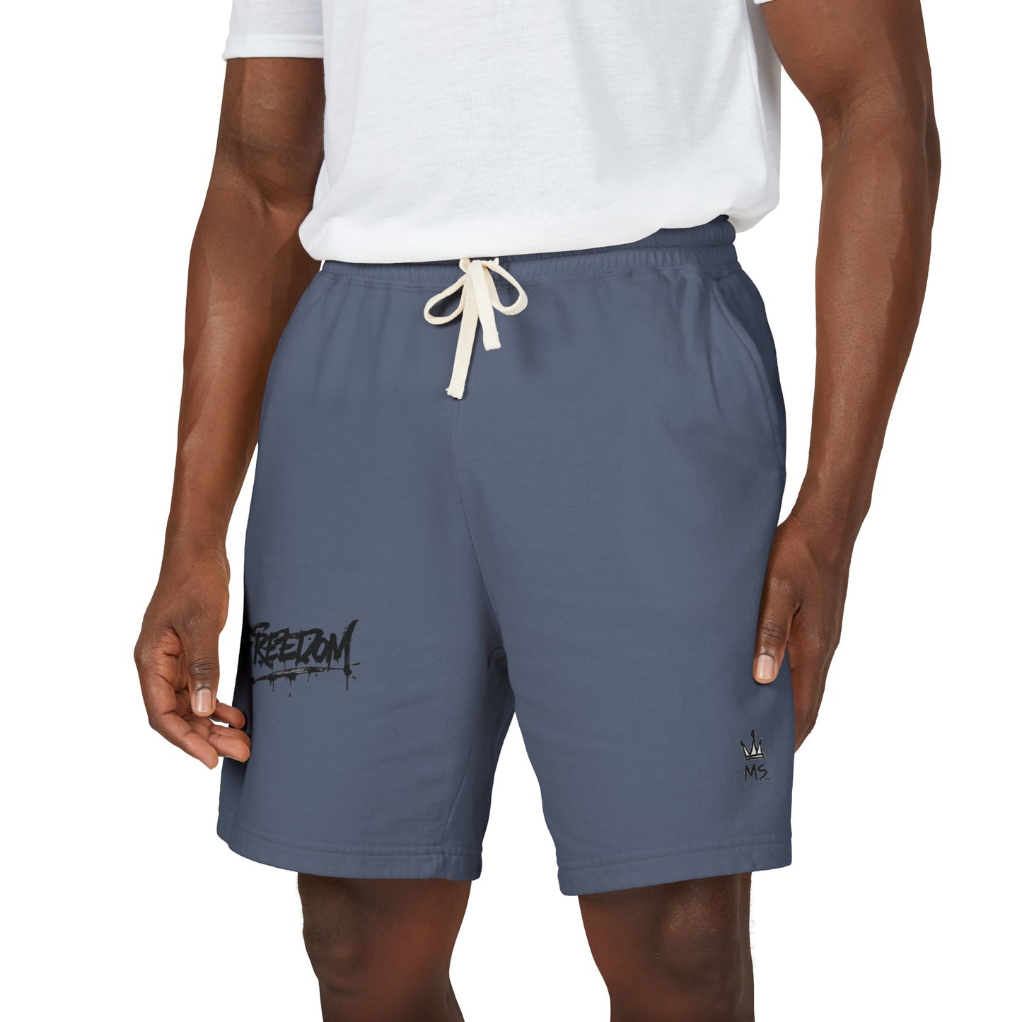 Fleece Sweat Shorts — Garment-Dyed Lightweight Lounge Shorts with 'Freedom' Graphic