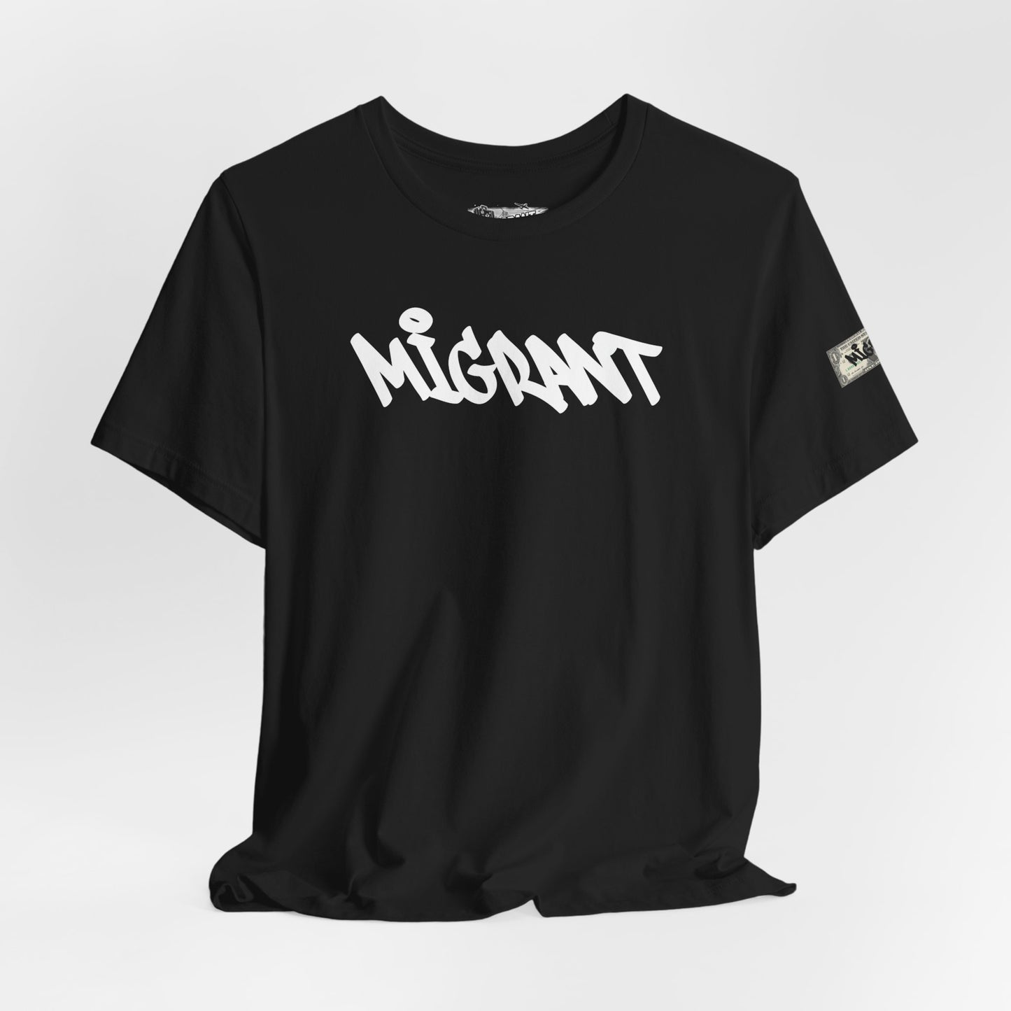 T-Shirt — 'Migrant' Graffiti Urban Photo Tee (Back: 'Where's The Smiles Not Dead')