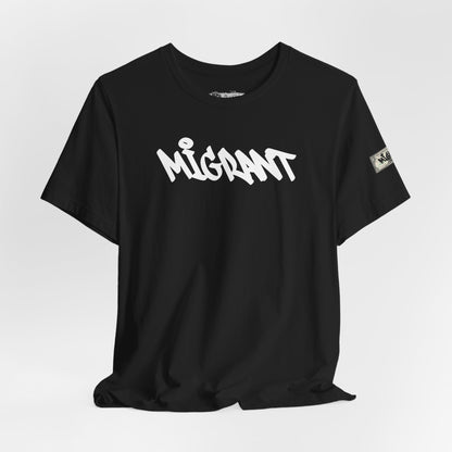 T-Shirt — 'Migrant' Graffiti Urban Photo Tee (Back: 'Where's The Smiles Not Dead')