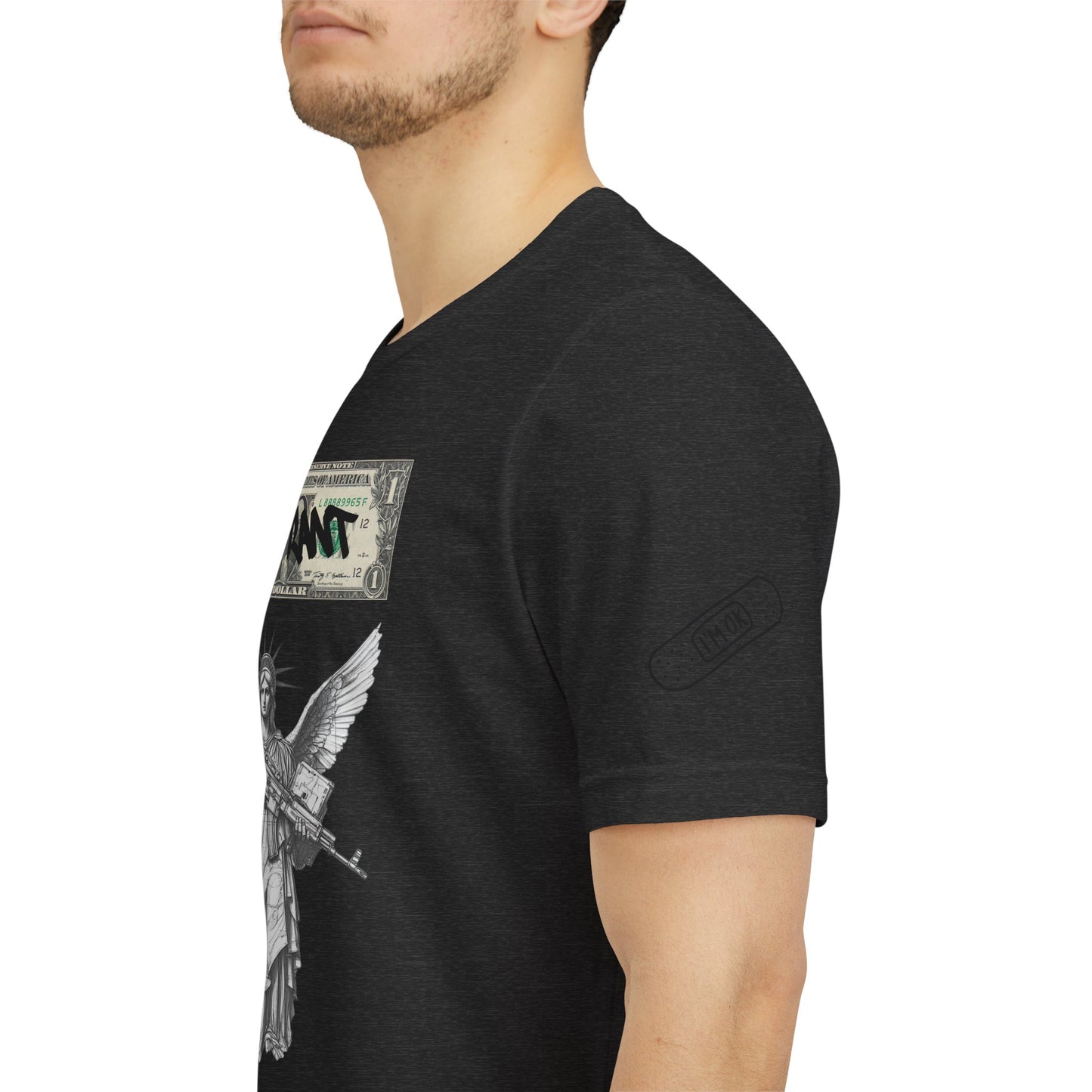 Statue of Liberty Angel Tee — 'MIGRANTS' Dollar Graphic Short Sleeve