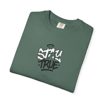 T-Shirt — 'Stay True' Graffiti Skate Tee with 'Fuck the System' Back Accent