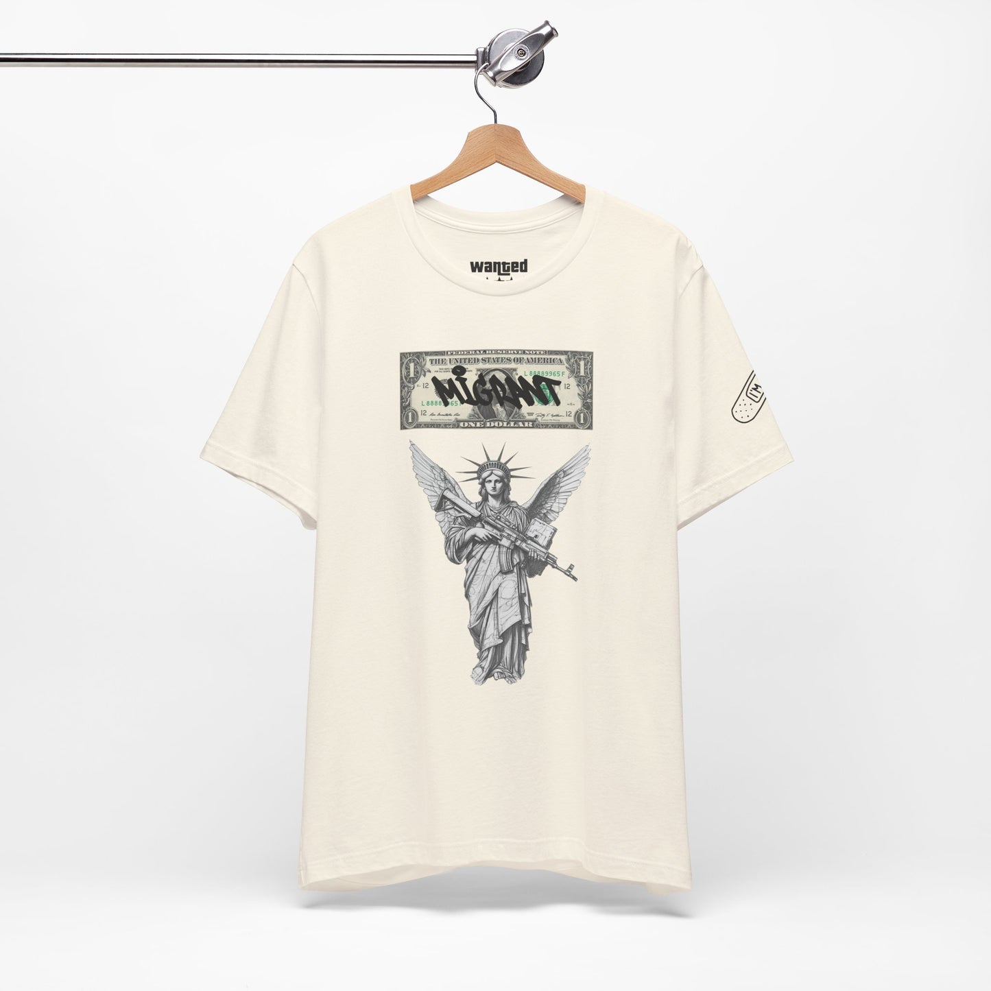 Statue of Liberty Angel Tee — 'MIGRANTS' Dollar Graphic Short Sleeve