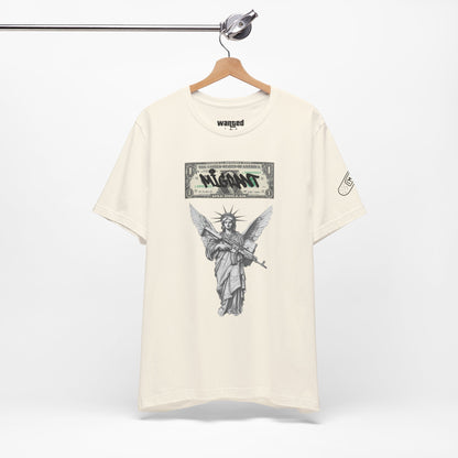Statue of Liberty Angel Tee — 'MIGRANTS' Dollar Graphic Short Sleeve
